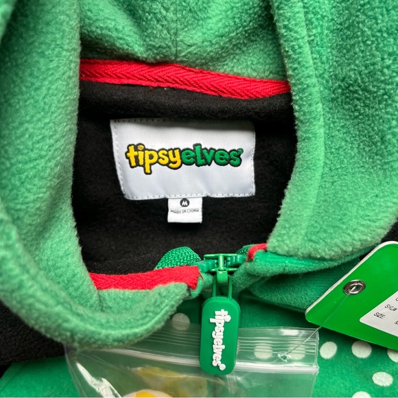 Tipsy Elves Christmas Holiday Tree Toss Fleece Pajama Jumpsuit Size M - Picture 2 of 6